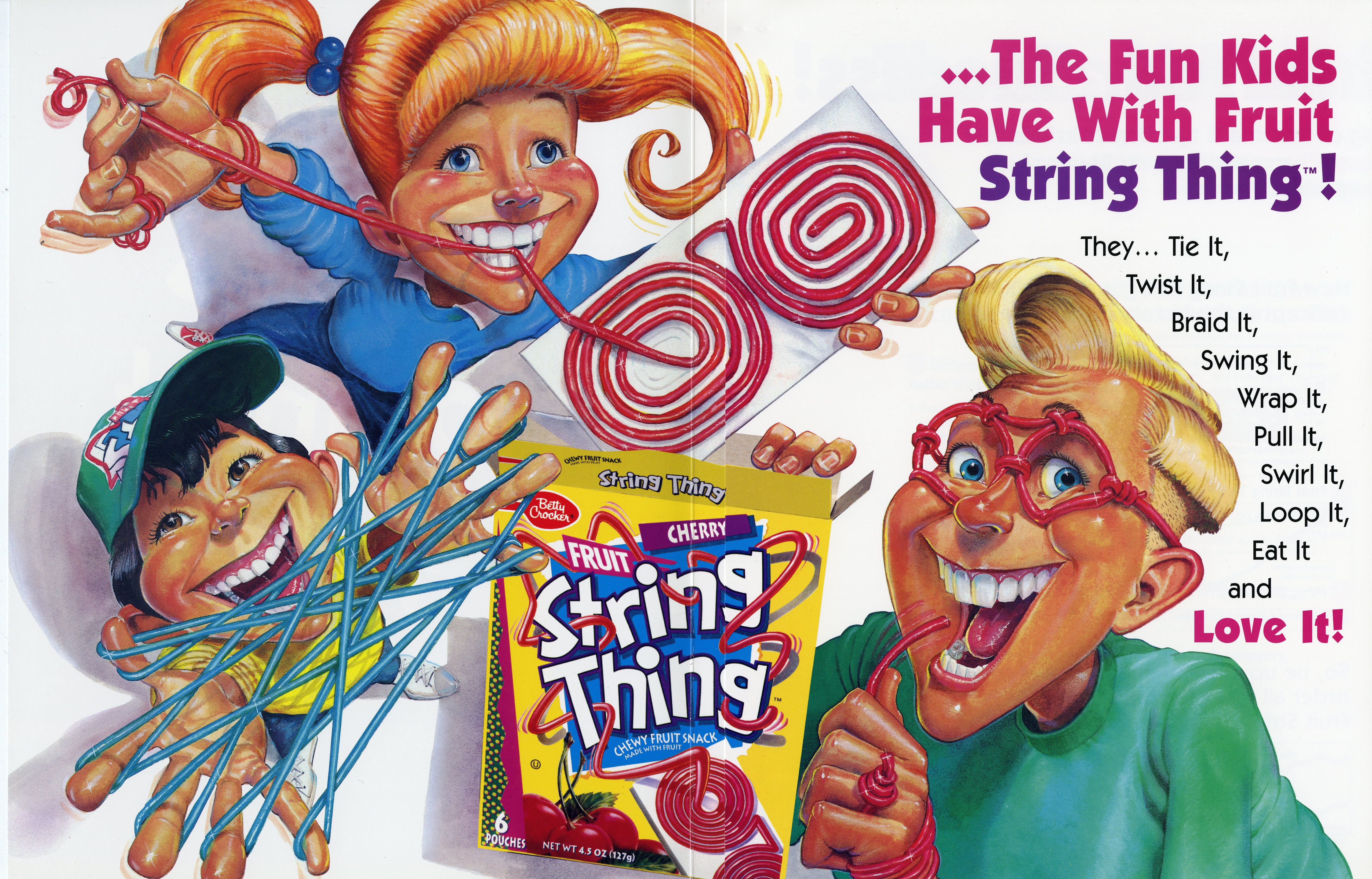 Advertisement for String Thing fruit snacks